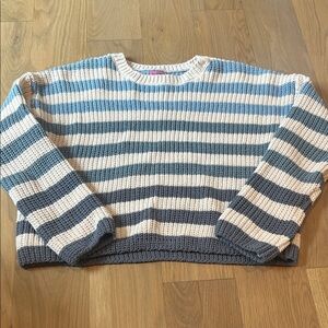 Francesca's Collections Blue and Cream Striped Sweater